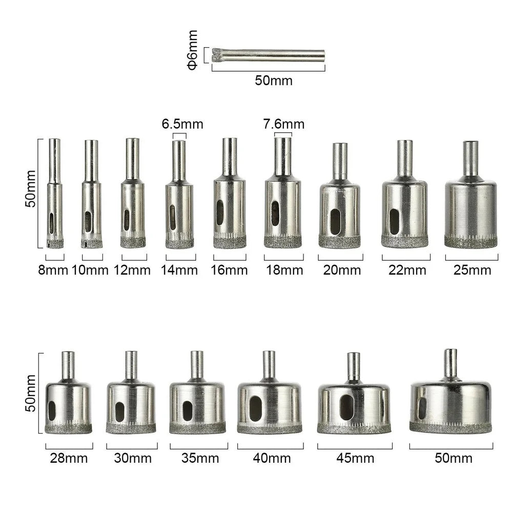 30pcs Diamond Hole Saw Drill Bit Set 6-50mm Cutter Glass Ceramic Tile Porcelain