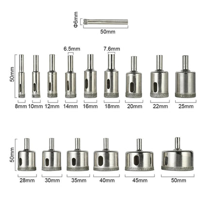 30pcs Diamond Hole Saw Drill Bit Set 6-50mm Cutter Glass Ceramic Tile Porcelain