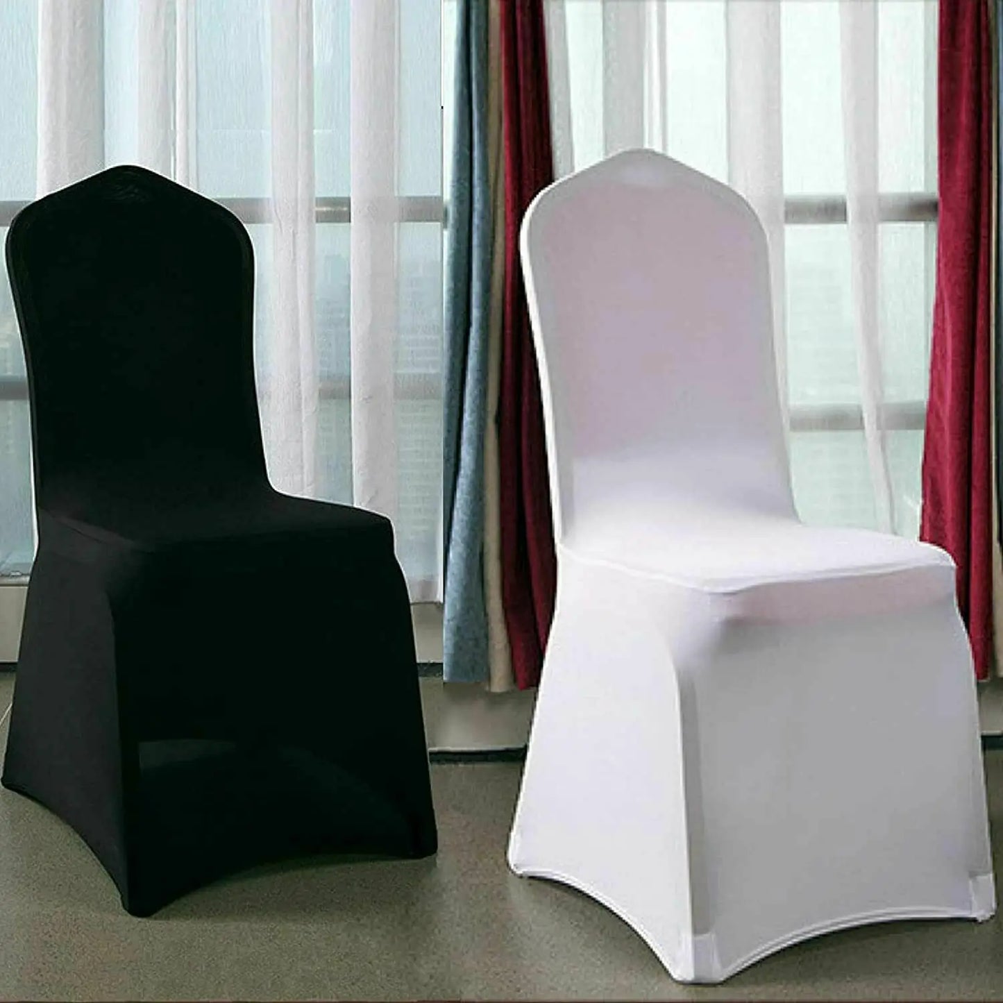 50 Pcs White Black Universal Chair Covers Stretch Spandex for Wedding Party Banquet Hotel Decor