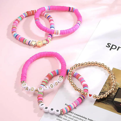 Five Piece Bracelet Set Of Men’s And Women’s Soft Clay Bracelets Fashionable Colourful Letter And Bead Print Beauty Bracelet