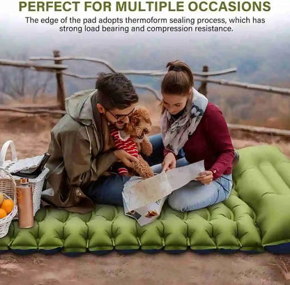 Outdoor camping super thick 4-inch inflatable sleeping mat with built-in pillow and pump air mat for travel hiking climbing