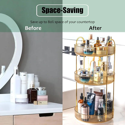 Rotating Makeup Organizer for Vanity 3 Tier, High-Capacity Skincare Clear Make Up Storage Perfume Cosmetic Dresser Countertop