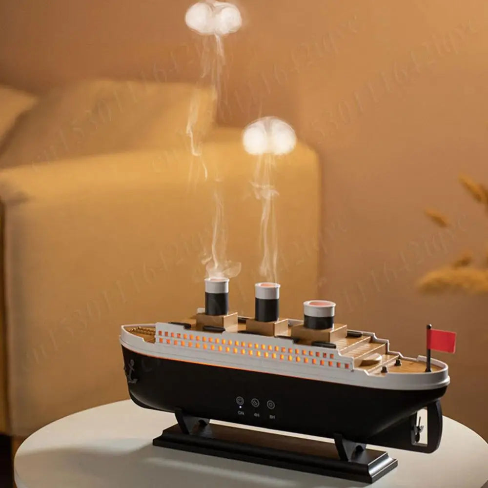 250ml Titanic Ship Model Air Humidifier Essential Oil Diffuser Jellyfish Smoke Ring Spray Aroma Diffuser Night Light for Home