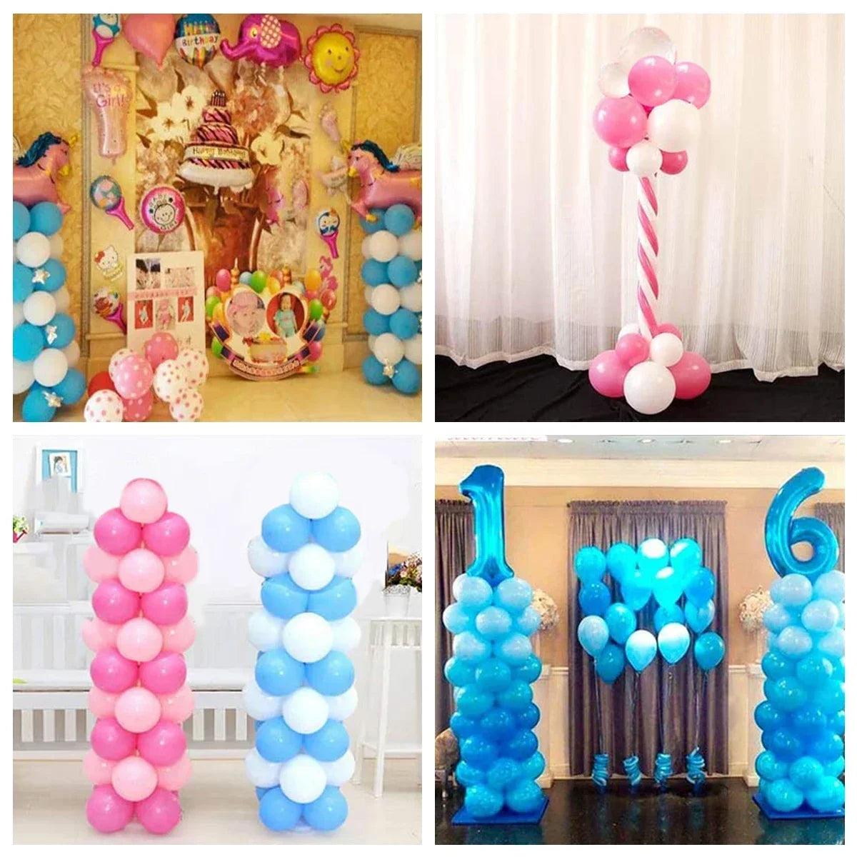 2Sets Birthday Balloon Column Kit Clear Balloons Arch Stand With Base And Pole For Wedding Decoration Birthday Baby Shower Party