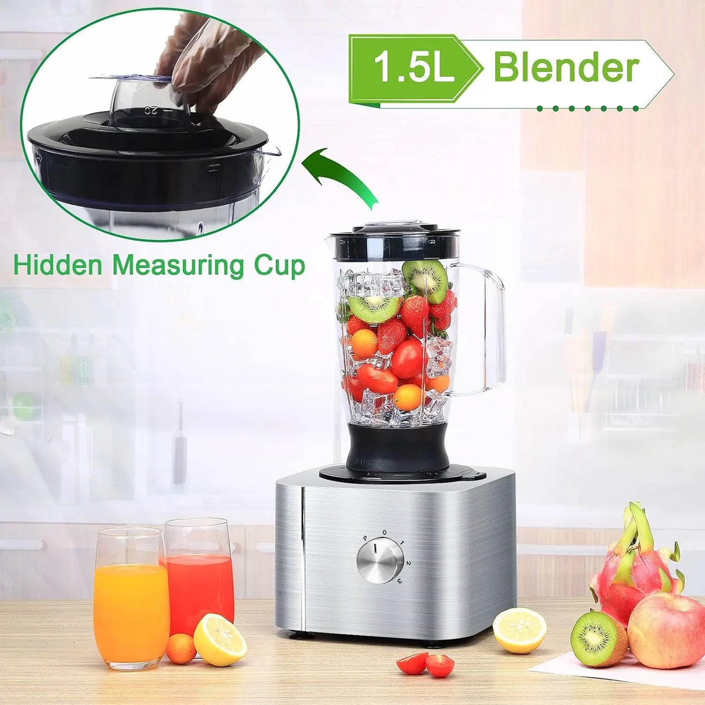 TopStrong 11-in-1 3.2L Bowl 1100W 3 Speeds with Chopping Blending Kneading Grinding Whisking Juicing Food Processor blender