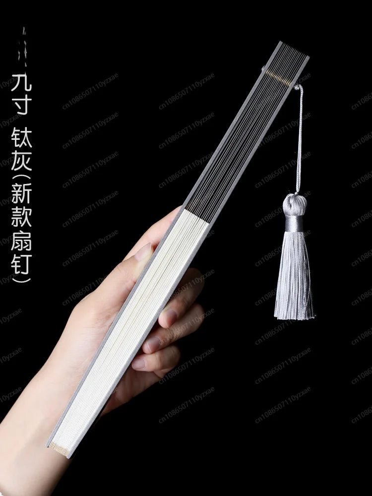 Nine-Inch Daya Titanium Alloy Folding Fan Crafts Antique Portable Xuan Paper Self-Defense Custom Steel Rib Fan Flesh Eater