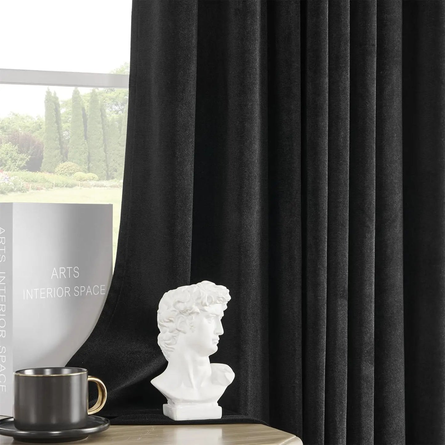 1PC Black Curtains for Living Room Curtain for Bedroom Luxury Heavy Duty Thermal Insulated Velvet Curtains Rod Pocket