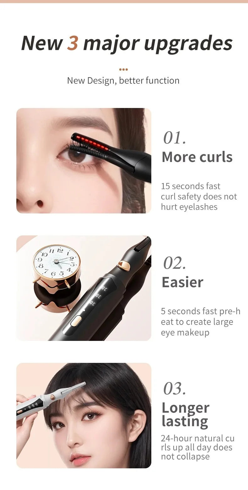 Electric Eyelash Curler USB Rechargeable Temperature Heated Eyelashes Naturally Long-Lasting Curled Makeup Tools Quick Heating