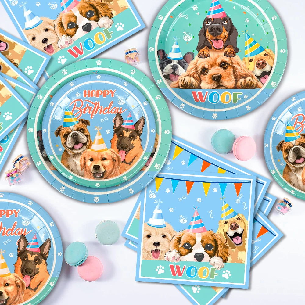 Puppy Birthday Party Supplies for Kids,159pcs Birthday Party Supplies&Tableware Set Dog Party Plates Cups Napkins Banner Balloon