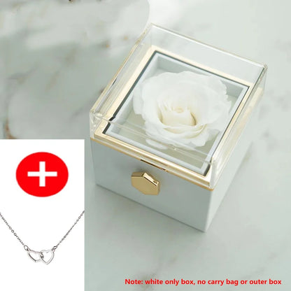 2024 New Valentine Eternal Rose Jewelry Ring Box Rotate Wedding Pendant Necklace Storage Case for Women Girlfriend