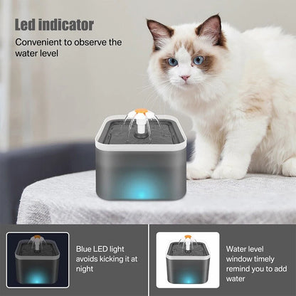 2L Cat Water Fountain Pet Drinking Bowl With LED Light & Activated Carbon Filter