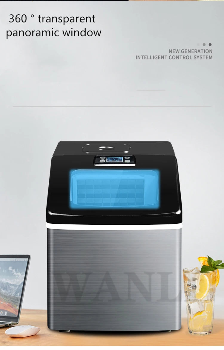 HZB-20 Ice Maker Electric Commercial Tea Shop 25kg Square Mini Ice Maker Household Desktop Automatic Ice Maker 220V 120W