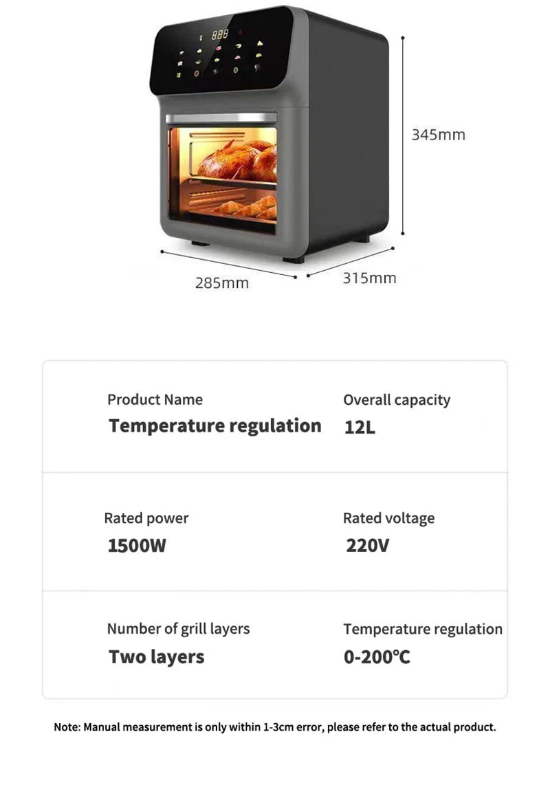 Electric Hot Air Fryer, 12L Large Capacity, 90% Less Oil, Convection Oven Deep Fryer, 360°Baking Viewable Window, Home Appliance