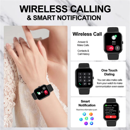 Smart watch, wireless calls/wireless music,message reminders,custom watch face wallpaper, suitable for Android and iPhone phones