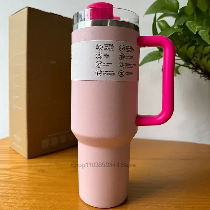 40oz Tumbler Vacuum Insulated Thermos Custom Travel Cup Stainless Steel Water Bottle Coffee Mugs With Handle Outdoor Drinkware ﻿