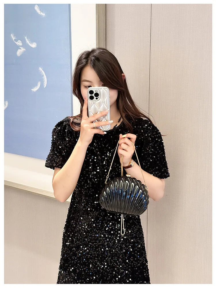 2024 Women Silver Gold Shell Bag Cute Acrylic Evening Clutch Bag With Strap For Wedding Party Small Purses Designer Handbags