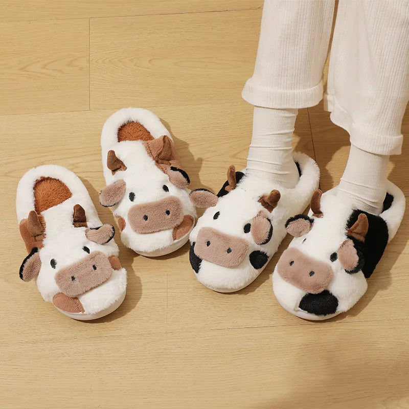 Women Warm Fur Slippers Couples House Non-Slip Soft Shoes Men Comfort Flat Heel Home Indoor Bedroom Cotton Cute Slippers