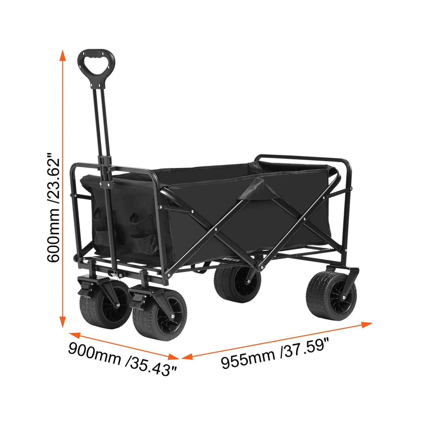 VEVOR Collapsible Folding Wagon Beach Wagon Cart with All-Terrain Wheels Drink Holders Sports Wagon for Camping Shopping Garden