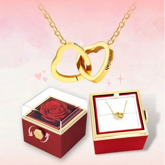 PolishedPlus Custom Names Heart Necklace Personalized Jewelry Rotating Rose Box Pendant Chain For Women Wife Valentine's Day