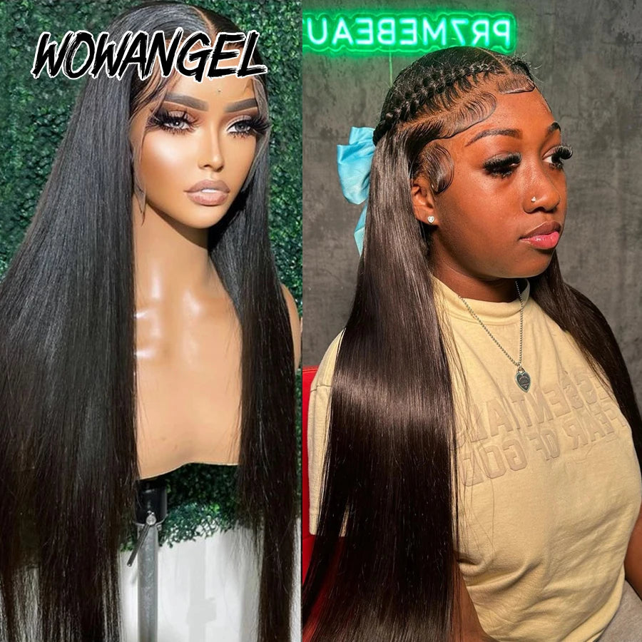 Wow Angel 250% 13x6 HD Full Lace Frontal Wigs Large Lace Size Straight 34in Remy Human Hair Wigs Pre Plucked Brazilian Hair