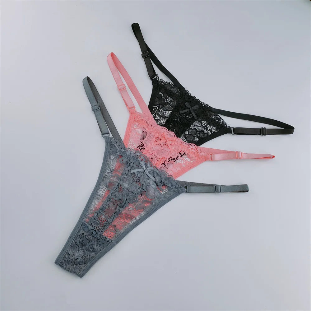 3Pcs Lace Thongs Women Lace Low Waist Panties Sexy Transparent Underwear Fashion Breathable G-string Ladies Intimates Lingerie