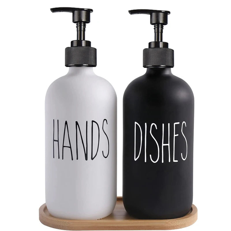 500ml Black Dish Soap Dispenser Set with Plastic Pump Refillable Liquid shampoo Dispenser for Farmhouse Decor Kitchen Accessory