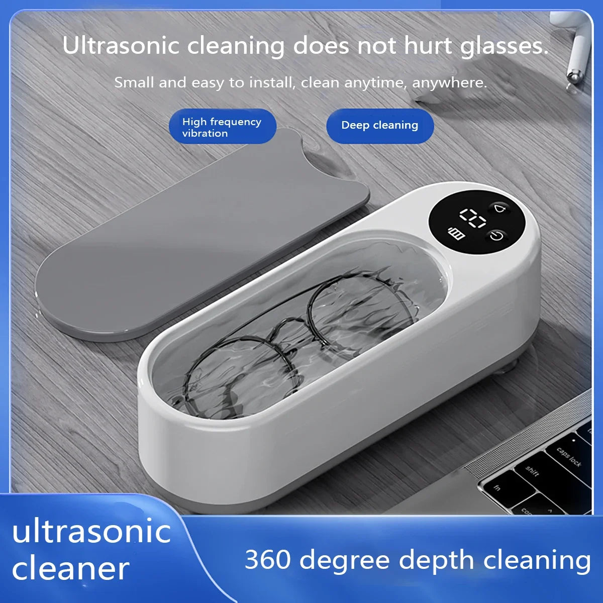 1pc-Ultrasonic Eyeglass Cleaner-USB Rechargeable Ultrasonic Cleaning Device for Jewelry,Glasses,Watches&More with Timer Function