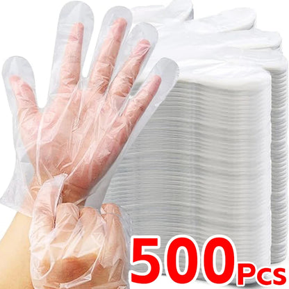 500/100pcs Disposable Gloves Food Grade Plastic Transparent Gloves for Restaurant Fried Chicken Pizza Gloves Kitchen Tableware