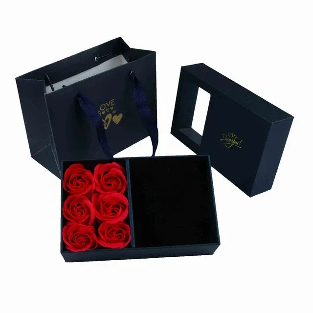 NEW Window Jewelry Box Romantic 6 Rose Pendants Ring Bracelet Eternal Flower Jewelry Valentine's Day Gift Packaging Box Bag