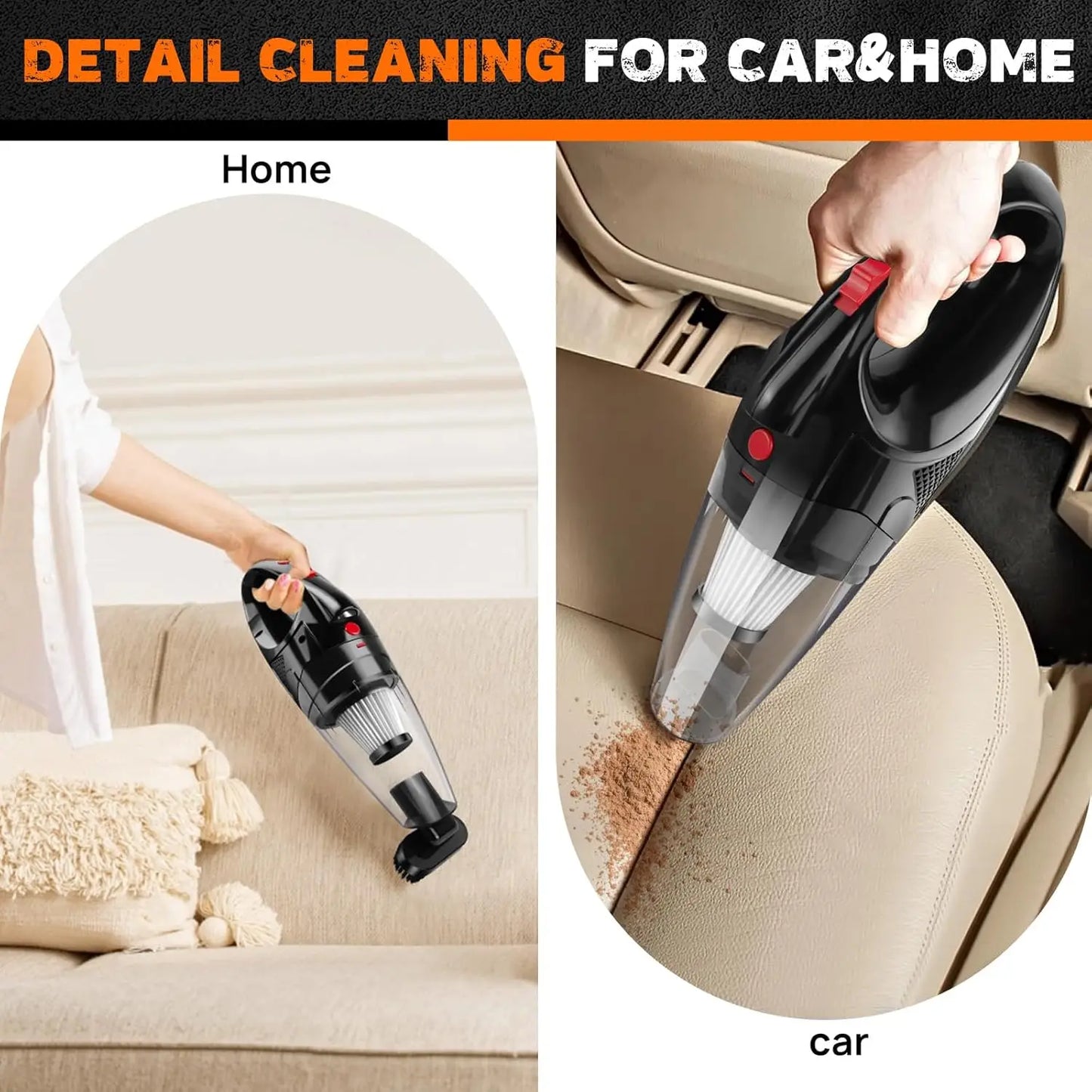 VickyHome Portable Hoover for Car, Wireless Handheld Car Vacuum Cleaner Strong Suction 8000PA, 65W 2000mAh Battery Handheld Cord