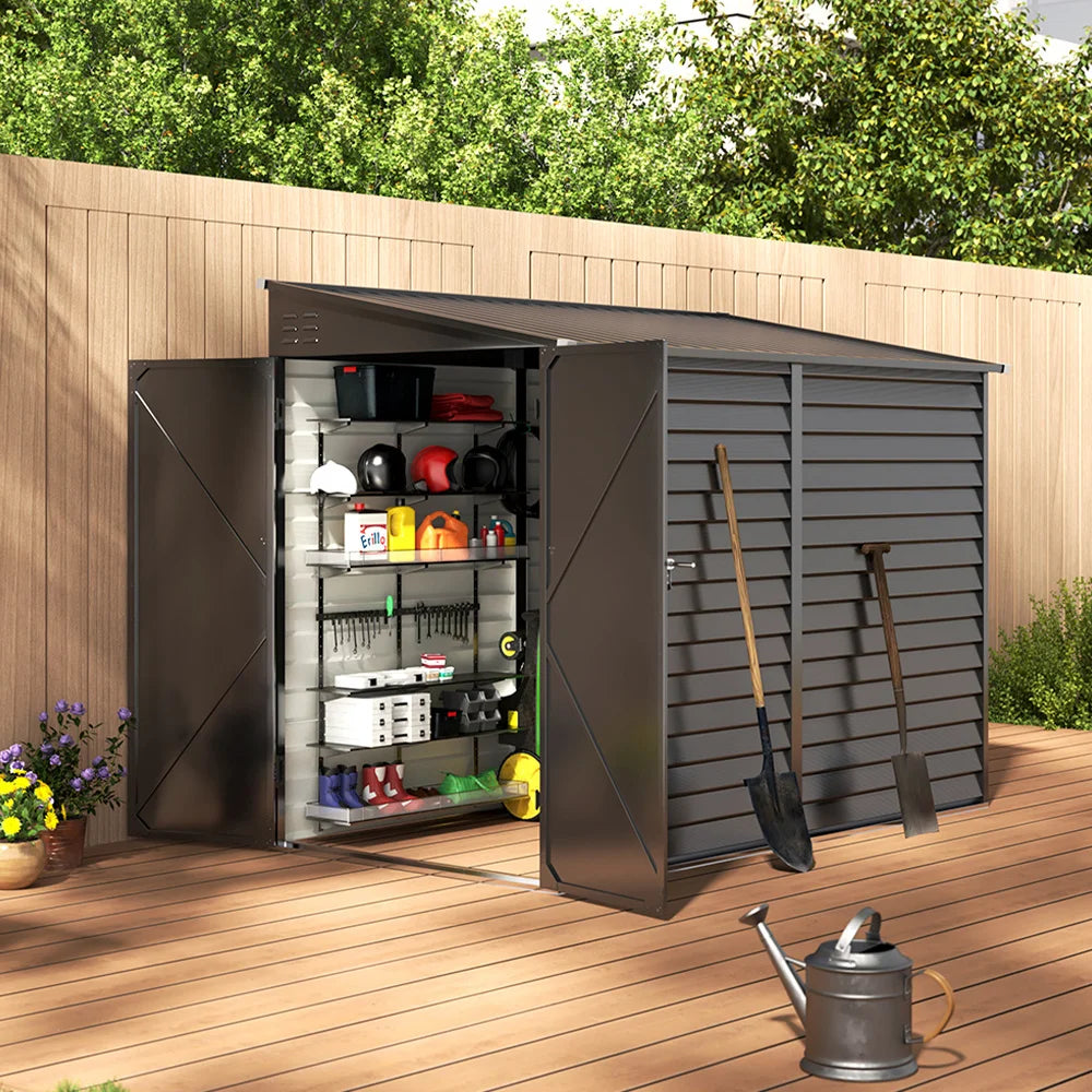 【Breeins】Outdoor Storage Shed Waterproof Metal Tool House With Foundation Kit Patio Lean for Backyard Lawn