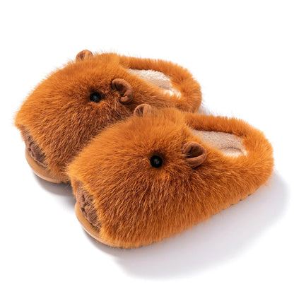 Plush Capybara Winter Slippers Shoes Women Men House Shoes Comfortable Furry Fluffy Slippers Indoor Lady Flat Sandals Slides