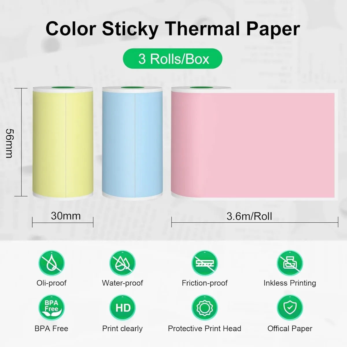 Peripage Mini Printer Paper, Adhesive Thermal Paper Translucent Sticker for PeriPage A6 Printer Waterproof Oilproof BPA Boxed