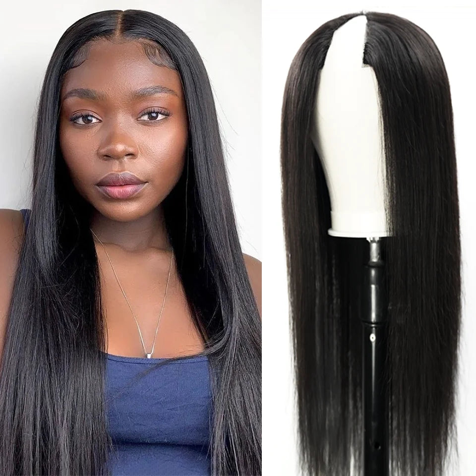 30 34 Inch Straight V U Part Wig Human Hair No Leave Out Thin Part Wigs for Women 250 Density Glueless Wig Ready To Wear On Sale