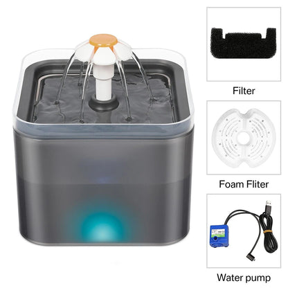 2L Cat Water Fountain Pet Drinking Bowl With LED Light & Activated Carbon Filter