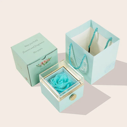 Rotating Jewelry Box with Engraved name Necklace Forever Flower Preserved Rose Box Mother's Day Birthday for Mom Wife Girlfriend