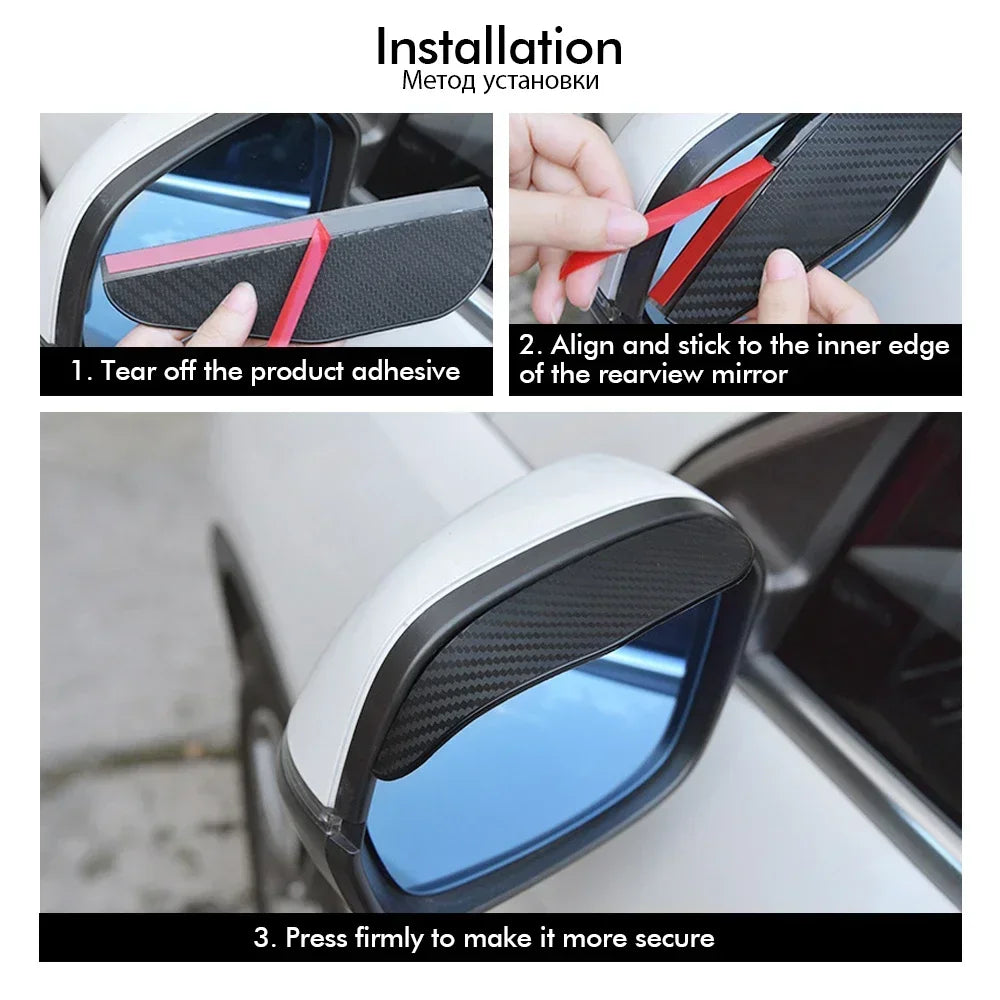 2PCS Car Rearview Mirror Rain Eyebrow Carbon Fiber Rain Shield Sun Shade Clear Vision Protector for Auto Mirror Accessories