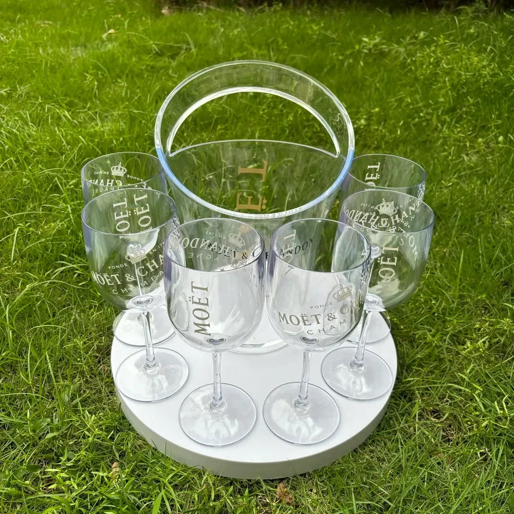 6 Cups 1 Bucket Ice Buckets and Coolers Wine Glasses 3000ml Acrylic Goblets Champagne Wedding Bar Party Wine Bottle Holder