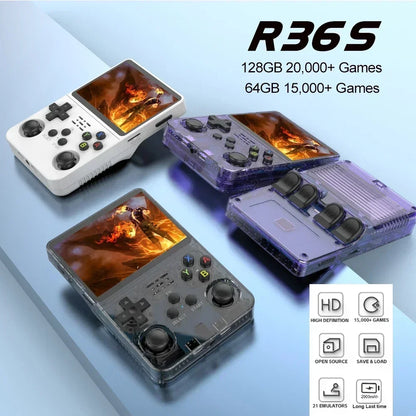 128GB Open Source R36S Video Game Console Linux System 3.5 Inch IPS Screen Orange Portable Pocket Video Player 64GB best Games