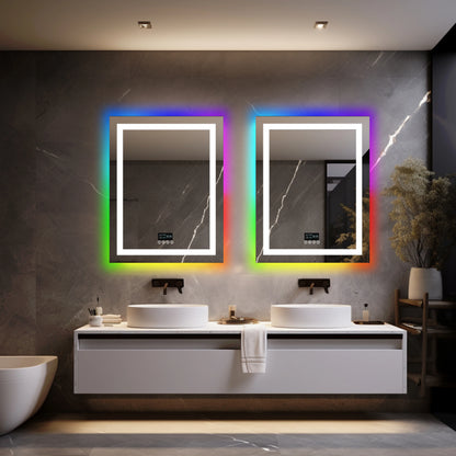 Round/Sqaure RGB LED Bathroom Mirror with Bluetooth Speaker Front-lit and Backlight Wall Dimmable Antifog  Vanity Mirror