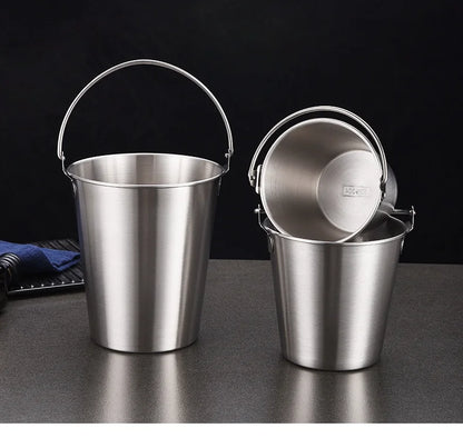 304 Stainless Steel Ice Bucket With Handle Multifunctional French Fries Fried Chicken Snacks Carrying Bucket (1L)