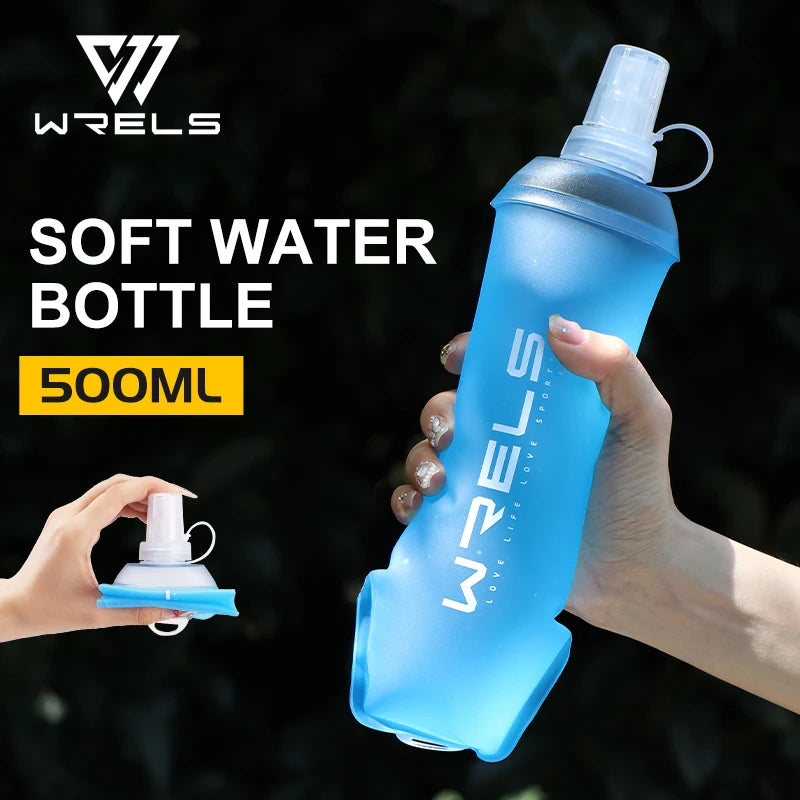 WRELS Outdoor Sport Water Bottle Camping Running Bicycle Soft Folding TPU Soft Flask Water Bag Large Diameter Light BPA Free