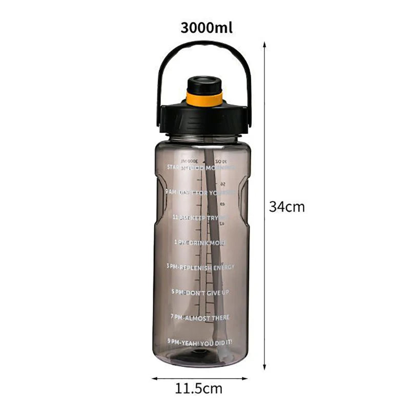 1.5 L/2L/3L Bottled Large Capacity Sports Water Cup Leak-proof With Straw Plastic And Time Stamp For Home Outdoor Sports