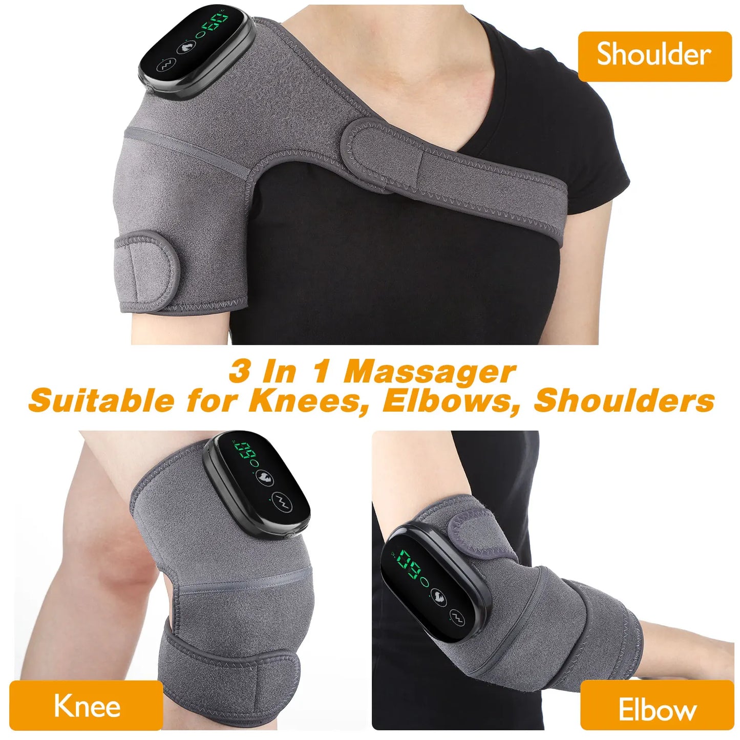 3 in 1 Electric Heating Massage Belt Knee Shoulder Vibrator Hot Compress Joint Physiotherapy Support Brace Arthritis Pain Relief