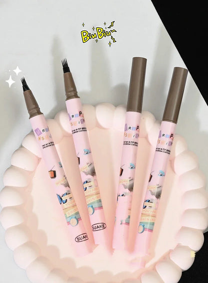 4 Colors Eyebrow Pen Waterproof 4 Fork Tip Eyebrow Tattoo Pencil Cosmetic Long Lasting Natural Dark Brown Liquid Eye Brow Pencil