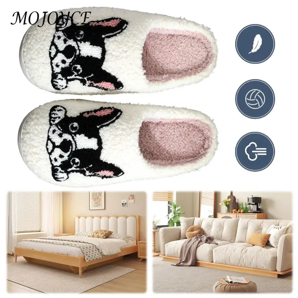 Plush Bulldog Slippers Soft Cloud Slippers Non-Slip Fluffy Dog Slippers Comfortable Warm Couple Slippers for Bedroom Indoor