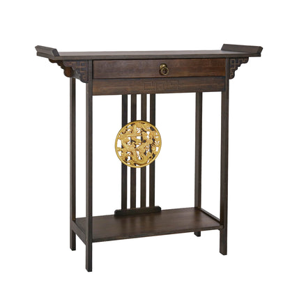 Rustic Brown Console Table with Drawer and Shelf, Sofa Side Table, Skinny Hallway Table, Chinese Entryway Furniture