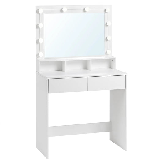 White Wooden Dressing Table Make up Cosmetic Table  with Adjustable LED Lighting Mirror vanity dresser for Gilrs  Women Bedroom