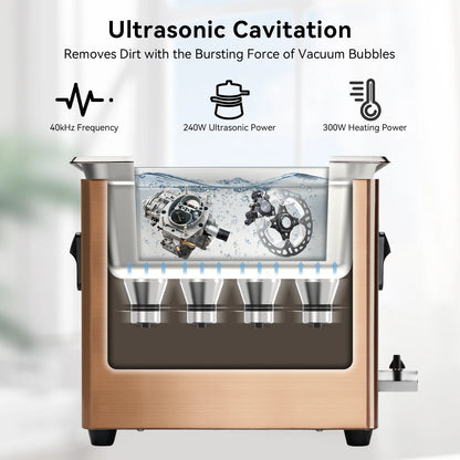 10L Ultrasonic Cleaner 40kHz Ultrasonic Bath Heated Ultrasonic Cleaning Machine for Carburetor,Jewellery,Tools,Auto Parts etc