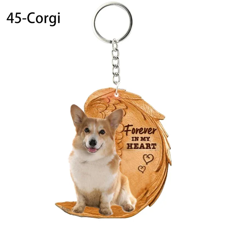 1 Piece 23 Style Dog Forever In My Heart  Angel Pendant Bag Key Chains Car Keychain Keyring  Pet Jewelry Gift For Women Girls